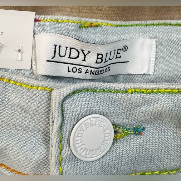 Judy Blue Women's Pastel Denim Shorts With Rainbow Stitching - Picture 4 of 4